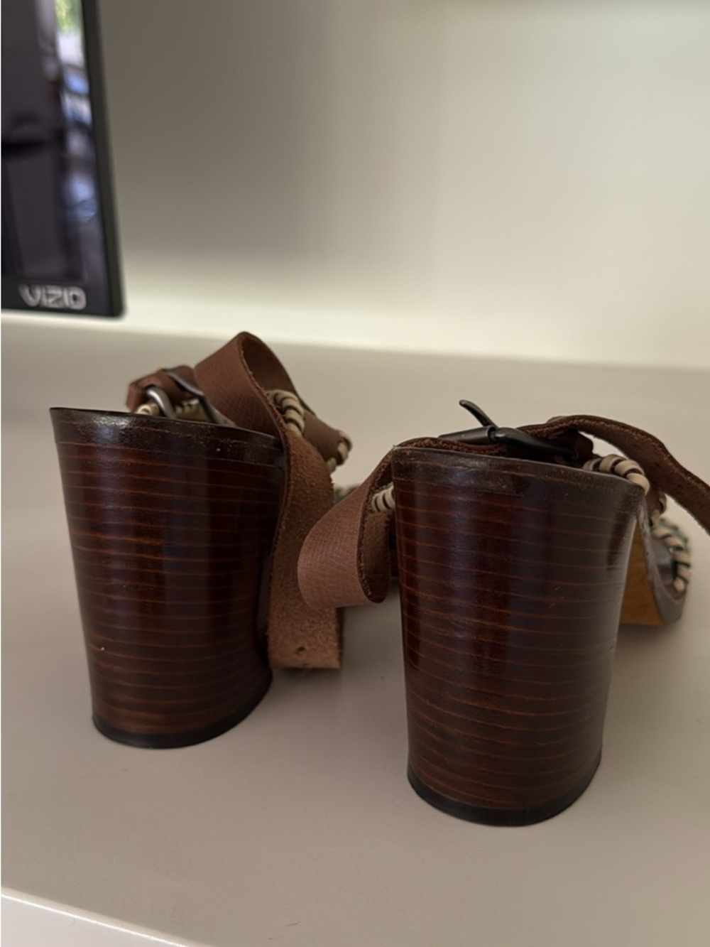 Marni Brown Leather Heels with Green Accent - Picture 3 of 4